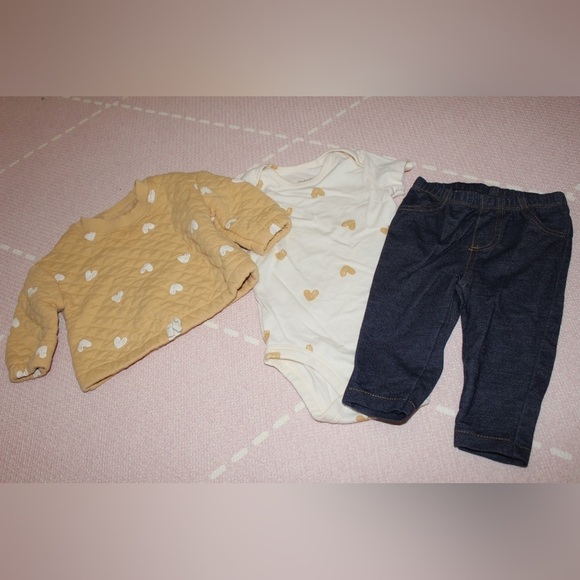 Carter's Other - Carter’s Baby Girl 3 Piece Set Hearts Denim 6 months